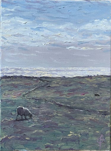 Peinture à l'huile - Moutons sur la côte anglaise