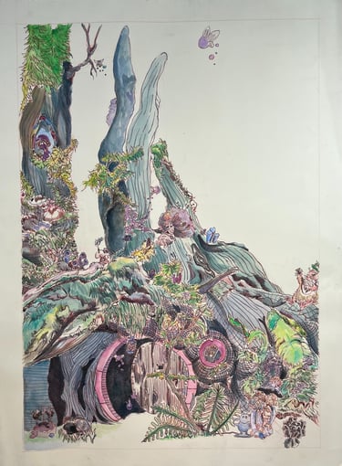 this image uses elements from the lord of the rings and other fairytales the base is of a hollow tree