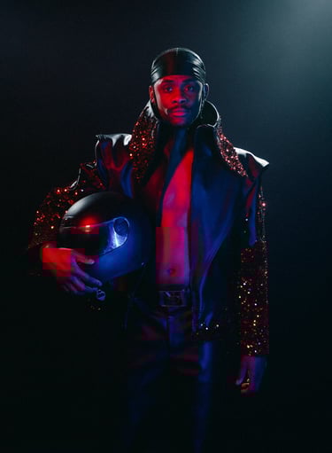 Värikäs ja himmeä muotokuva miehestä muotivaatteissa