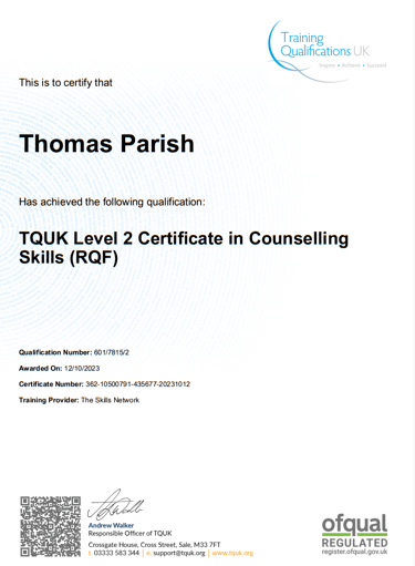 Level 2 certificate in counselling skills