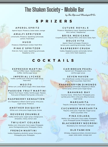 Cocktails menu 2025