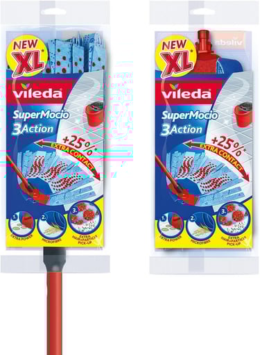 a pair of two cleaning products with a red handle