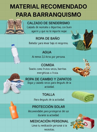 Material recomendado para realizar el barranco de Zarzalones