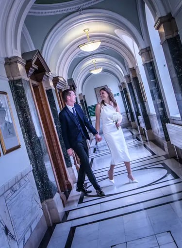 newly-weds leaving Islington Town Hall ceremony room