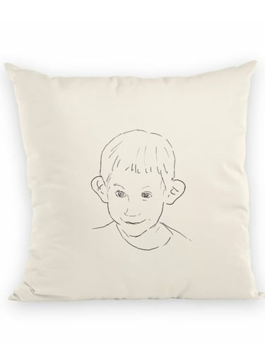 coussin commerce équitable personnalisé avec un portrait stylisé simple