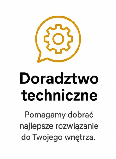 Ikona koła zębatego z napisem doradztwo techniczne dla Twojego wnętrza.