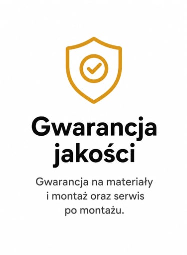 Gwarancja jakości logo with shield icon for materials and installation services warranty.