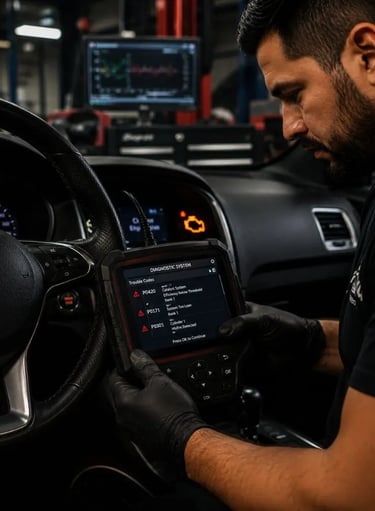 Professional car diagnostic service at Fast Tire Shop using advanced scan tools to detect check