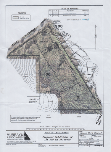 Subdivision plan from letter at left