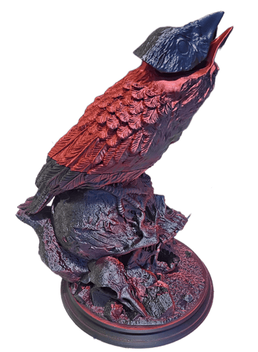 Custom 3D printed Crow dice tower for tabletop gaming with precision design