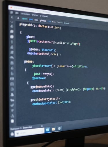Macro shot of structured Python code on a high-resolution monitor, cool blue and slate gray ambient light, shallow depth of field with soft focus on background lines of code, professional developer workspace.