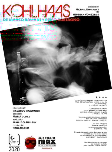 Cartel de Kohlhaas de H. Von Kleist y Marco Baliani. Con Riccardo Rigamonti