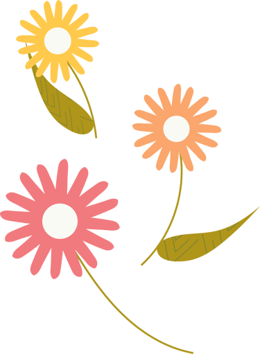 Three colorful flowers in pink, yellow, orange designed by Amanda McKinley