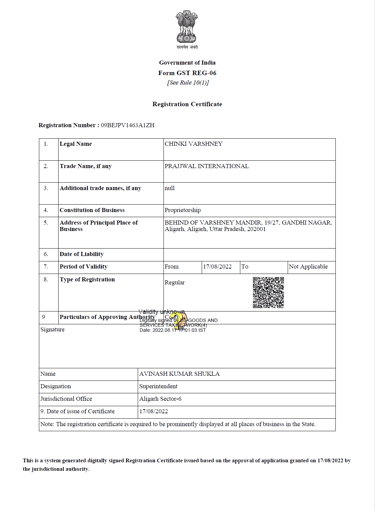 GST registration Certificate.
