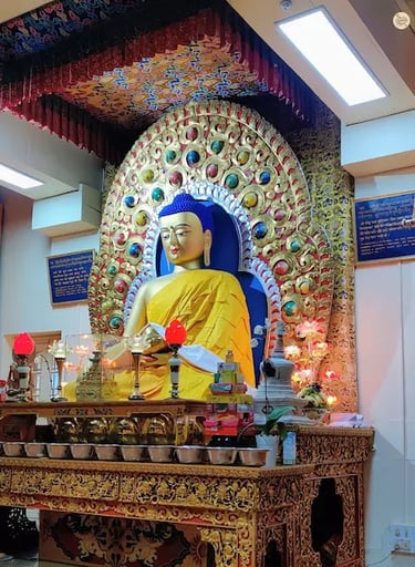 Golden Buddha statue at Dalai Lama Temple, McLeod Ganj, Dharamshala