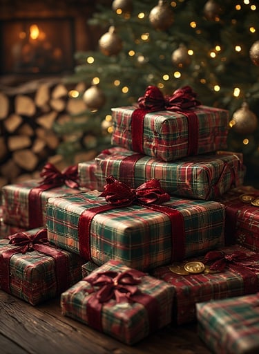 Ralph Lauren-inspired tartan Christmas gift wrapping.