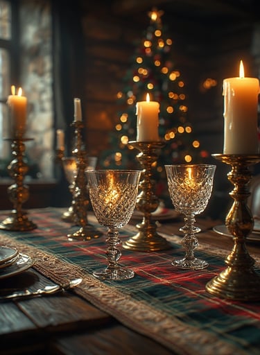 Brass and crystal Christmas table styling in Ralph Lauren style.