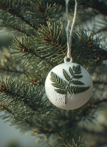 Clay ornament with pressed fern leaf.