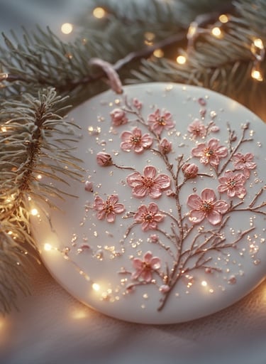 Dried flower clay ornament with pearl shimmer.