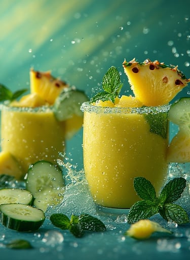 Tropical pineapple cucumber smoothie with mint.
