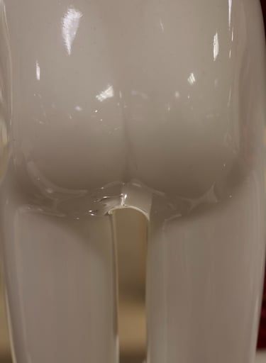 Glassy plastic female manekin buttocks and thighs.
