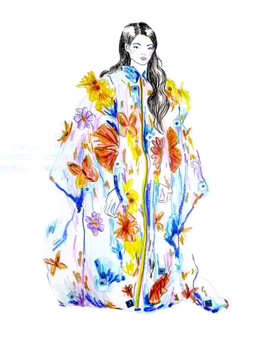 a illustration of a woman in a flower kimono