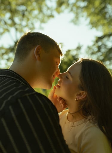 a man and woman are looking at each other