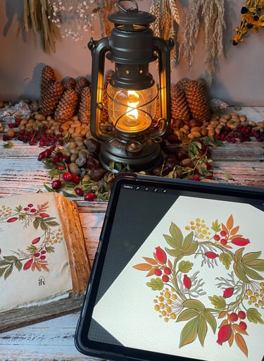 Blooming Lantern illustration by Ildiko Hankoszky with whimsical nature design