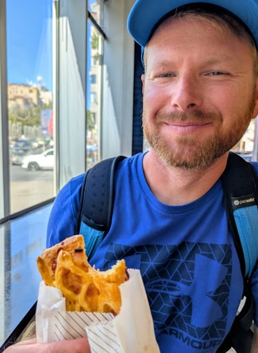 Moose eatting a Pastry filled with ham and cheese Belgrade, serbia