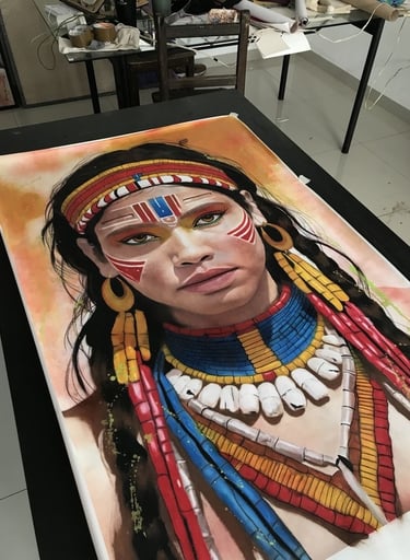 Pintura de uma india feito pela artista visual Amanda Amorim