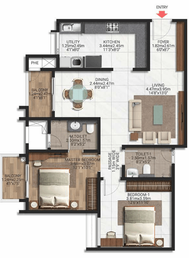 Brigade Lakecrest 2 BHK Floor Plan