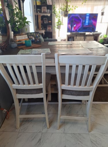 Ashley Bolanburg dining table with drawers and storage shelves