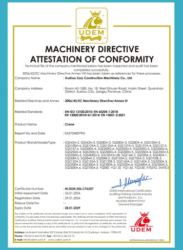 truck mounted crane with CE certificate for direct attestation of conformity.