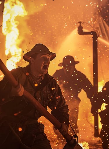 firefighters and volunteers battling the blaze