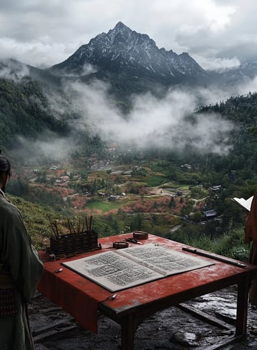 Clearing in the Yamashiro Basin, early surveyors placing bamboo markers across freshly plotted land