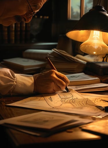  Close-up of Walt Disney’s hands carefully inking the outline of an early cartoon character