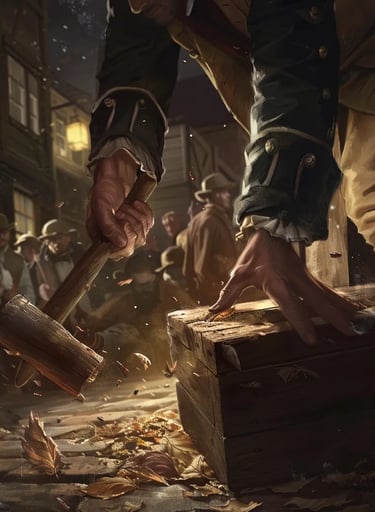  colonial rebel smashing open a wooden tea crate with a hatchet
