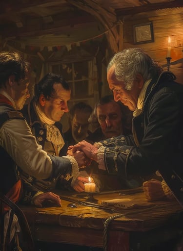 Washington clasping hands with one of his officers