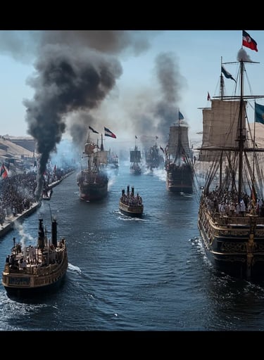 grand procession of ships led by the French imperial yacht, gliding slowly through the canal 