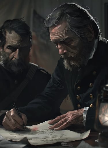 Grant’s Headquarters, 1862 – Close-up of Grant’s stern expression as he signs the order