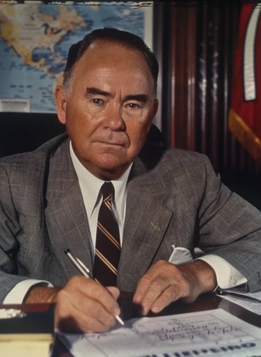 Ray Kroc at a desk in the 1950s, drafting plans for McDonald's expansion