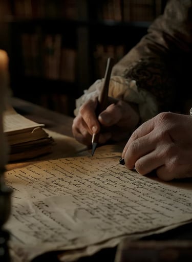 Franklin’s ink-stained hands signing a library membership document