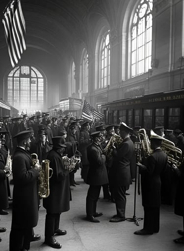 a crowd gathers beneath Penn Station’s soaring Beaux-Arts arches