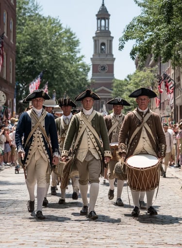 First Fourth of July Party, Drummers in buff coats march ahead