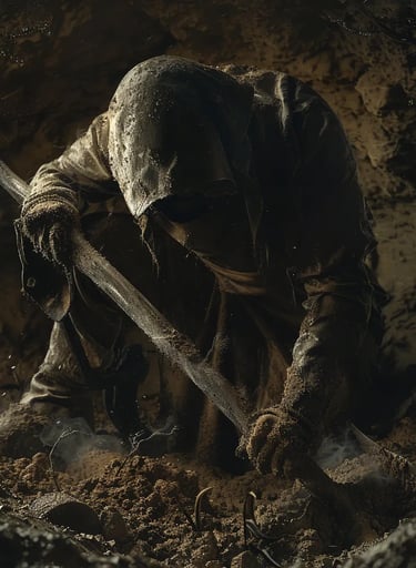 Plague Pits, London, 1348 – Close-up of a gravedigger