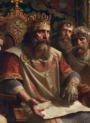 King Philip IV seated on an ornately carved wooden throne, a golden crown resting upon his head