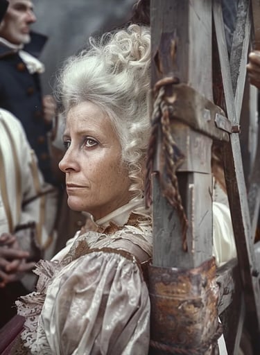 arie Antoinette’s solemn expression as she glances toward the executioner