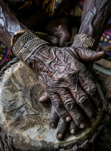 Close-up of intertwined hands: a Ndyuka elder’s scarred palm