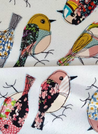 Scrap fabric birds sewn 