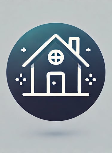 A house icon on a blue and grey background